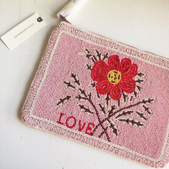 Fiona Beaded Flat Pouch Garden Party Edition Pink Floral - Picture 3 of 4